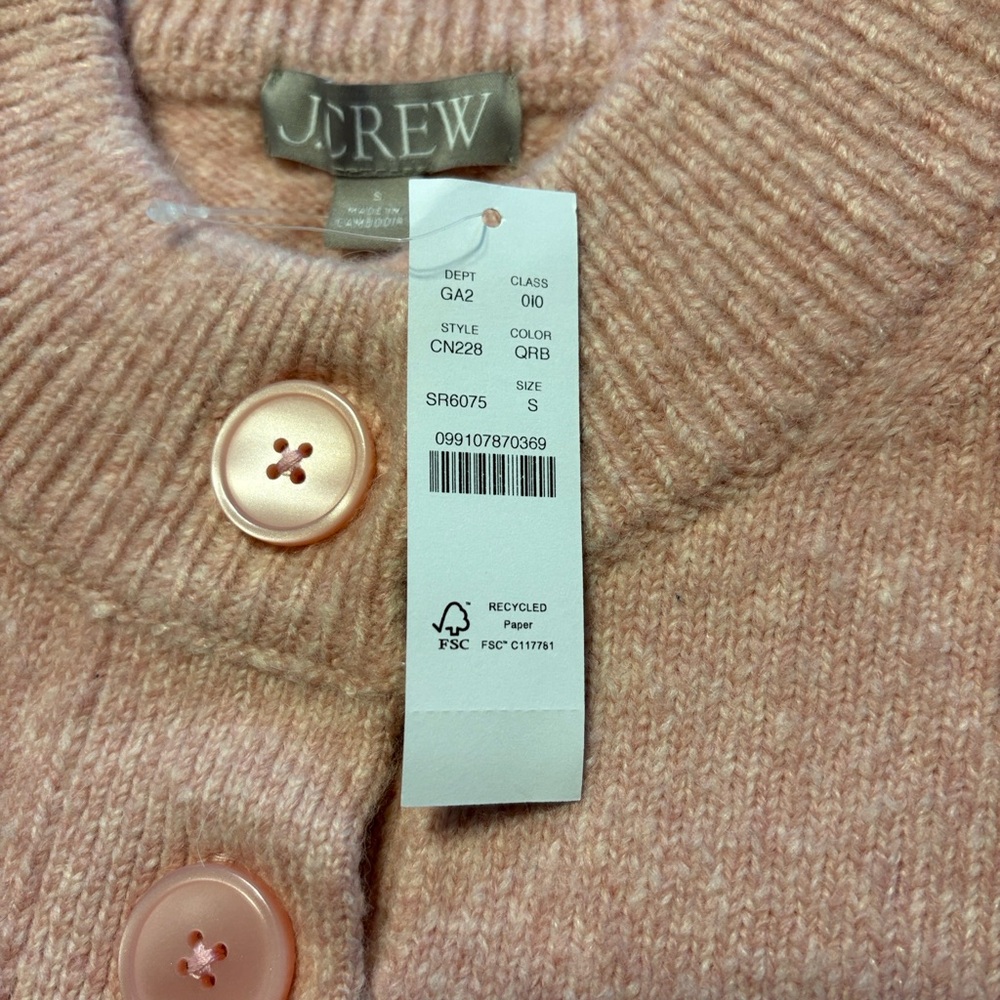 J. Crew Relaxed Milano Stitch Cardigan Size Small Pink Oversized Alpaca Wool NWT - Picture 7 of 8